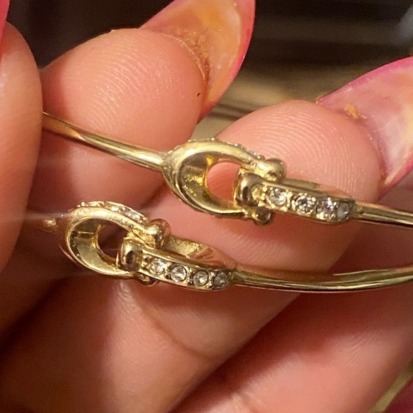 1BJ: COACH Signature “C” Brass & Crystal Hoop Earrings, EUC - Picture 8 of 10